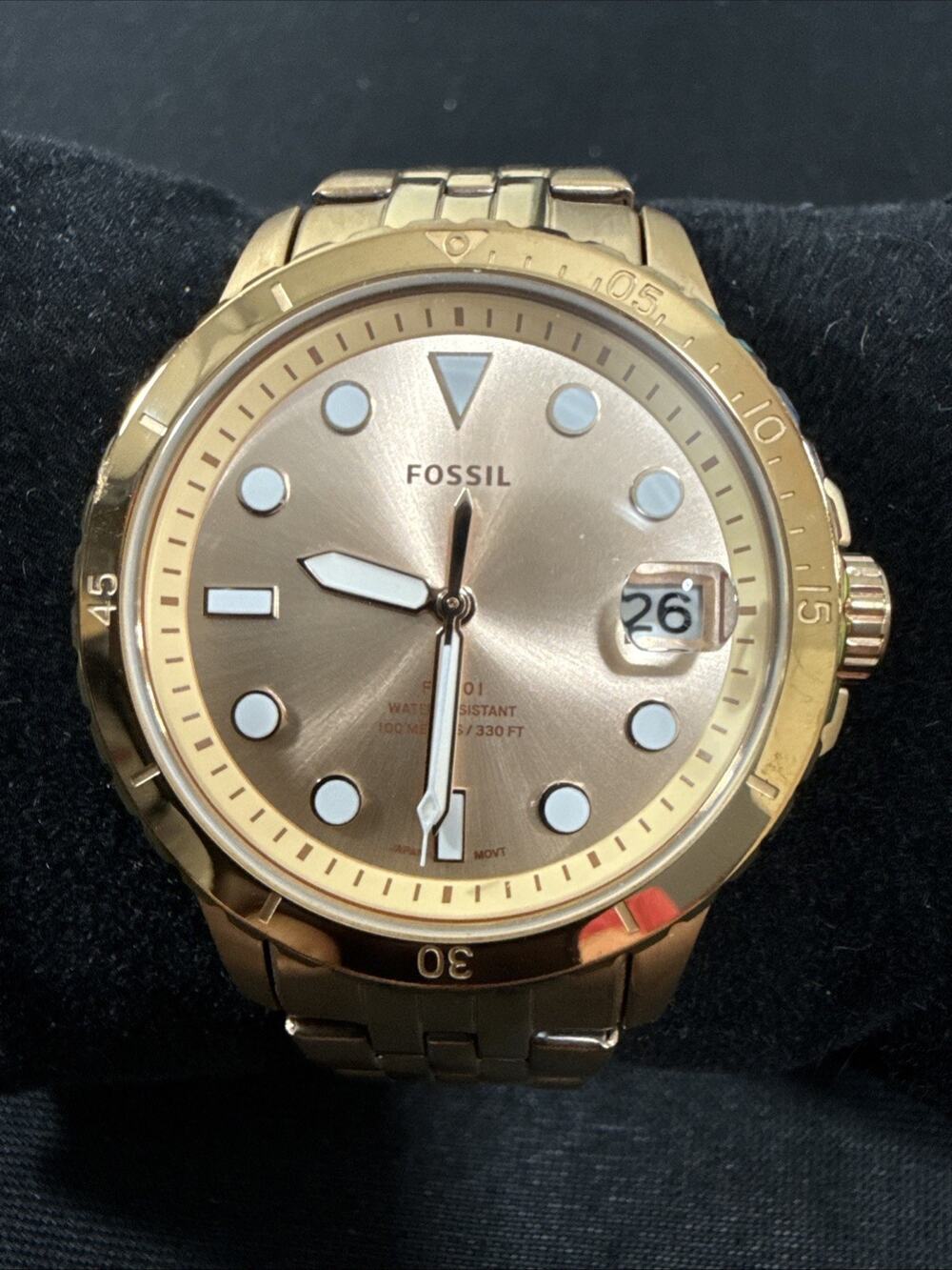 Women’s Fossil ES-4748 WristWatch 36mm Case 6.25” Band New Battery Gold (G14)